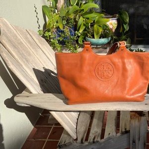 Tory Burch Leather Bombe Tote ShoulderBag Brown